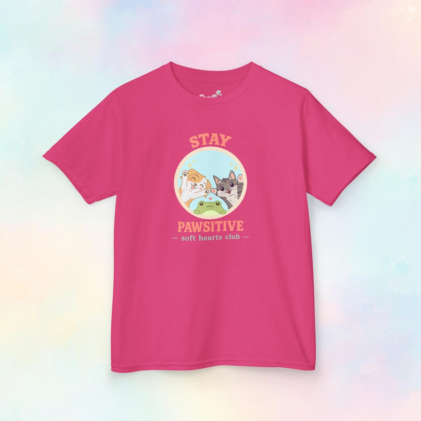 Stay Pawsitive kinder T-shirt als leuk cadeau – zachte en vrolijke kinderkleding van RosieBee Studio